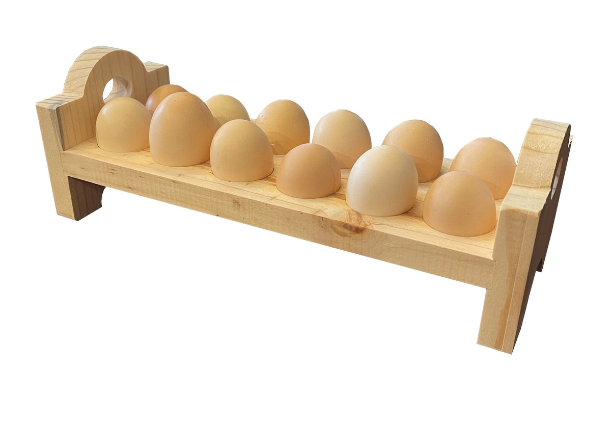 Rustic Wooden Egg Holder with 12 Natural Wooden Eggs – Back Home Direct