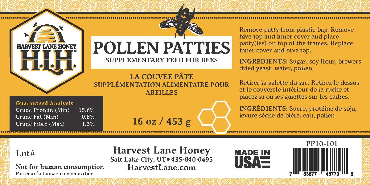 1 lb Pollen Pattie - 4% Pollen (1 or 6 pk) - Harvest Lane Honey