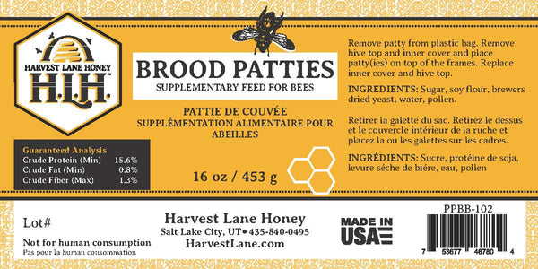 1 lb Brood Feeding Pattie - 15% Pollen (1 or 6 pk) - Harvest Lane Honey