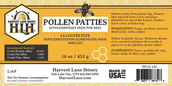 1 lb Pollen Pattie - 4% Pollen (1 or 6 pk) - Harvest Lane Honey